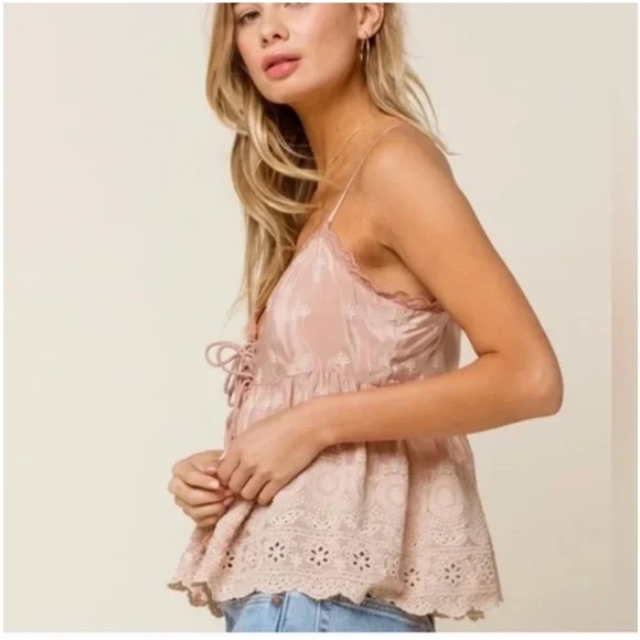 Free People Jenna Embroidered Cami In Pale Rose small - Picture 3 of 10